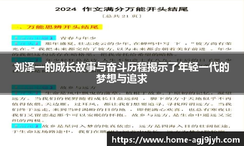 刘泽一的成长故事与奋斗历程揭示了年轻一代的梦想与追求